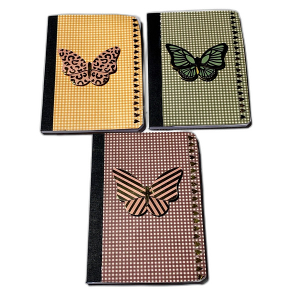 Mini Composition Notebooks Set of 3 Lined Pages Butterflies Red Green Yellow - Picture 1 of 5